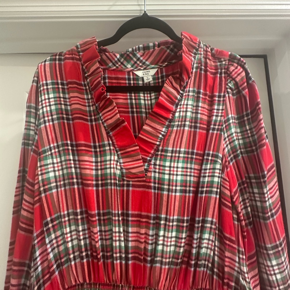 Crown & Ivy Red Plaid Ruffle Dress
